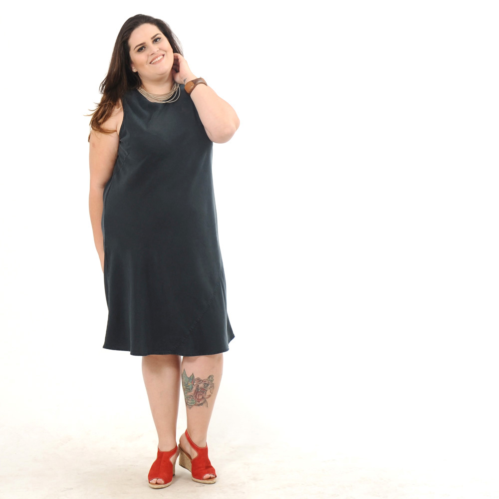 vestido godê midi chumbo liso - Imagem 2