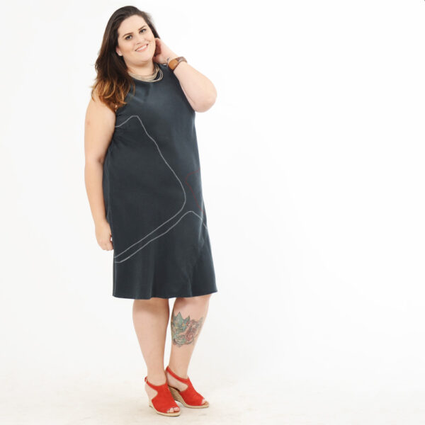 vestido godê midi chumbo bordado