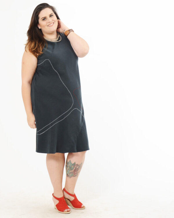vestido godê midi chumbo bordado